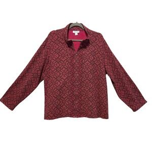 Floral Embroidered Zip Front Cotton Jacket Coldwater Creek Women's 1X Brick